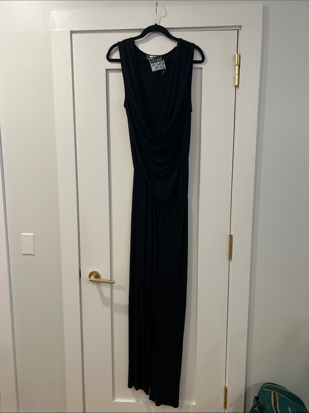 YFB Black Draped Sleeveless Pants Romper/Jumpsuit, Large